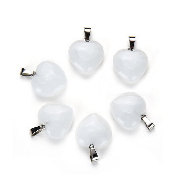 4pcs Natural White Quartz Clear Crystal Gemstone Pendants, 20mm Heart Shaped Stone Drops, G2P-H2