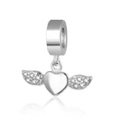 Real 925 Sterling Silver Winged Angel Heart Bead Charm Pendant Cubic Zirconia CZ Gemstone,...