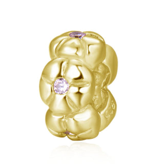 Real Gold Plated Sterling Silver Daisy Flower Cute Small Charm Spacer Pink Cubic Zirconia CZ,...