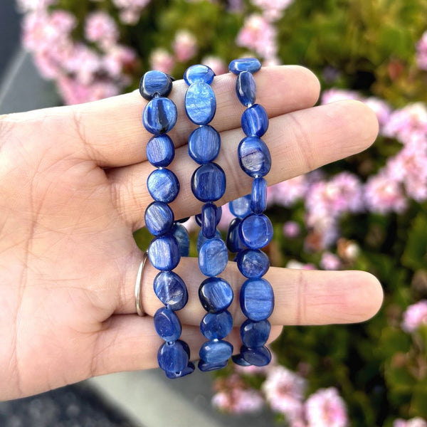 1 Strand Stretch Natural Blue Kyanite Free Form Gemstone Bracelet, 7-10mm Beads, Length Selections: 7 inch/7.5 inch