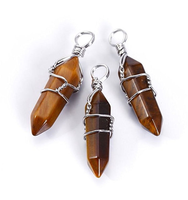 1pc Natural Brown Yellow Tiger Eye Gemstone Pendant Necklace, 18 Inch Surgical Stainless Steel Chain, GGP-E1