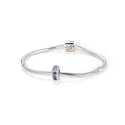 1pc 925 Sterling Silver February Birthstone Bead Charm, Purple Amethyst Cubic Zirconia CZ, 9.5x5mm, Hole ID 4.5mm, EC1-C2