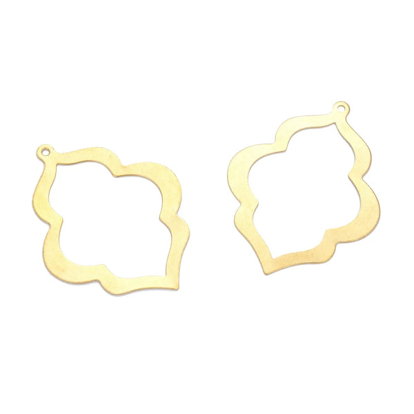 20pcs Raw Brass Large Artistic Quatrefoil Pendant Drops, 49mm Connector, Unplated/Uncoated, CX-A31
