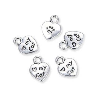 50pcs Love My Cat Heart Charms, 11.7mm Small Double Sided Heart Drop Pendants, Antique Silver, MC-D1