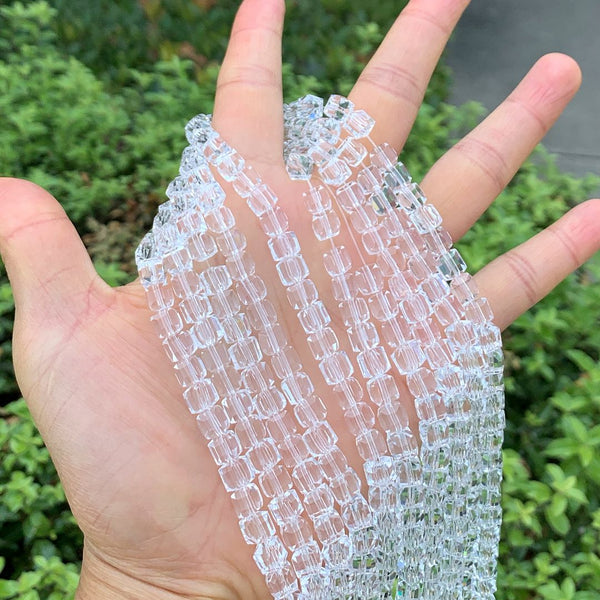 100pcs Creative Club Faceted Cube Crystal Glass Beads, Crystal Clear, 6mm, Hole ID 1mm, CCC601