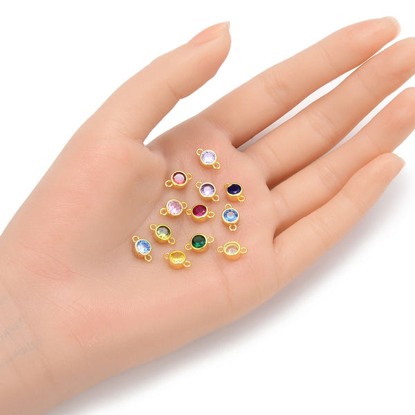 2pcs 925 Sterling Silver 6mm July Birthstone Links, Real 18K Yellow Gold Plated, Ruby Red Cubic Zirconia Gemstone Connector, SXP9-7