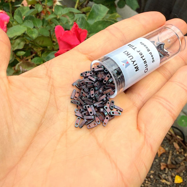10g Miyuki Quarter Tila Seed Beads 5x1.2mm, Matte Metallic Dark raspberry QTL-2005