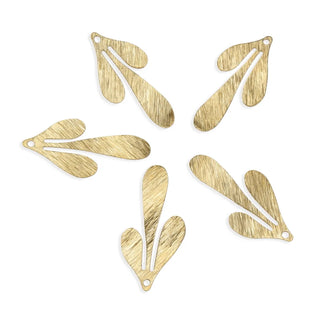 20pcs Brushed Raw Brass Large 3-Petal Leaf Pendant Drop, 36mm, Unplated/Uncoated, CF-B5