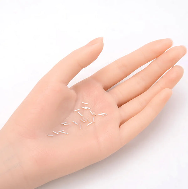 200pcs Smooth 5mm Small Tube Beads, Sterling Silver Plated Brass, Hole ID Selections: 0.5mm/1.5mm