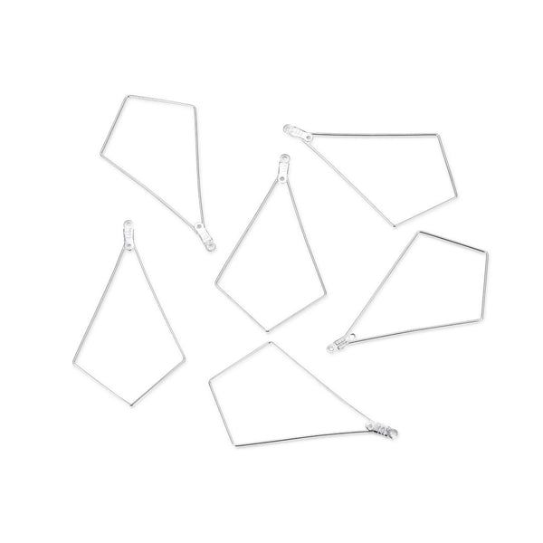 50pcs Kite Shape Beading Hoops, Sterling Silver Plated Brass, 0.7mm/21 gauge, 58mm Long, CF130-4
