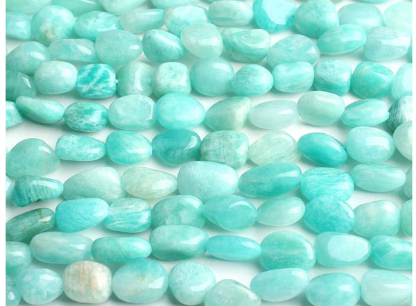 Natural Amazonite Amazonstone Gemstone Oval Tumbled Pebble Beads, Irregular, 7mm to 12mm, Hole ID 1mm, 15 Inch/1 Strand, GZ12-45