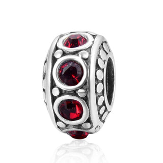 1pc 925 Sterling Silver January Birthstone Bead Charm, Siam Red Garnet Cubic Zirconia CZ, 11x6.8mm, Hole ID 4.5mm, EC1-A1