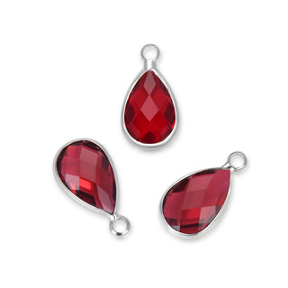10pcs Grade A January Red Teardrop Birthstone Charm Drop, Sterling Silver Plated Brass, Size Selections: 11x7mm, 14x8mm, 16x9mm
