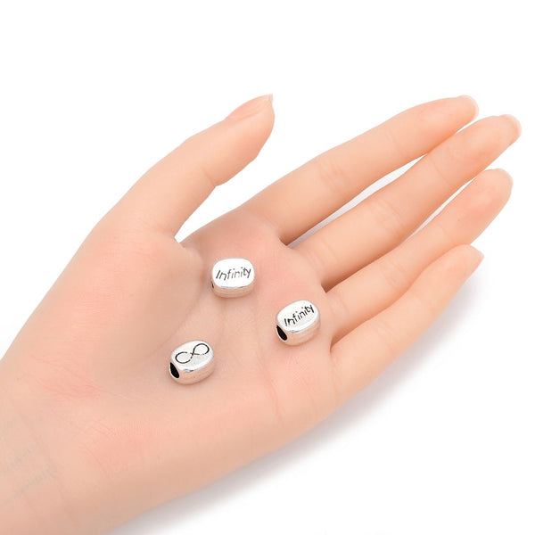 20pcs Infinity Eternity Sign Large Hole Beads, Hole ID 4.5mm, Antique Silver, Zinc Alloy Metal, MEC-C1