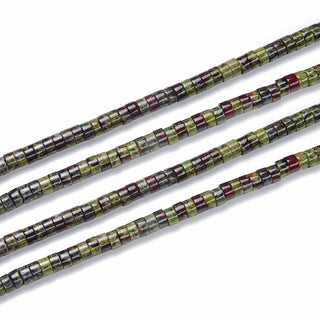 Natural Dragon Bloodstone Jasper Gemstone Heishi Tube Rondelle Beads, 4x2mm/Small, Hole ID 0.9mm, 14.5 Inch/1 Strand, GH-C22