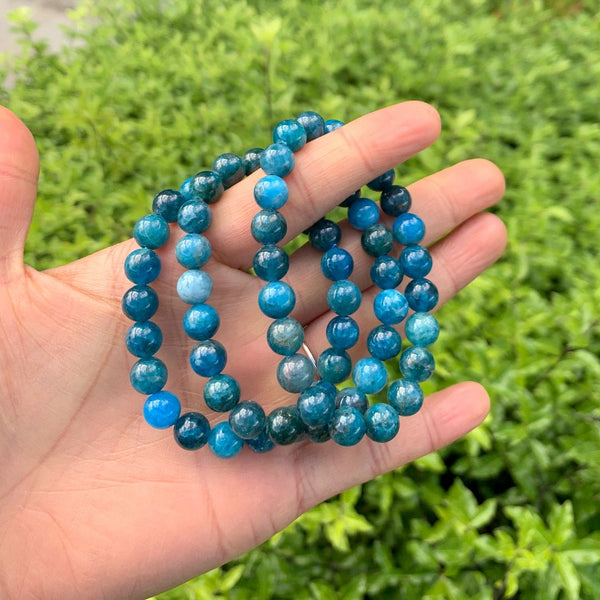 1 Strand Stretch Natural Blue Apatite Beaded Gemstone Bracelet, 8mm Bead, Length Selections: 7 inch/7.5 inch/8 inch/8.5 inch