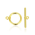 5 Sets Tarnish Resistant Round Toggle Clasps, 18K Yellow Gold Plated Brass, 14mm, BF181-2
