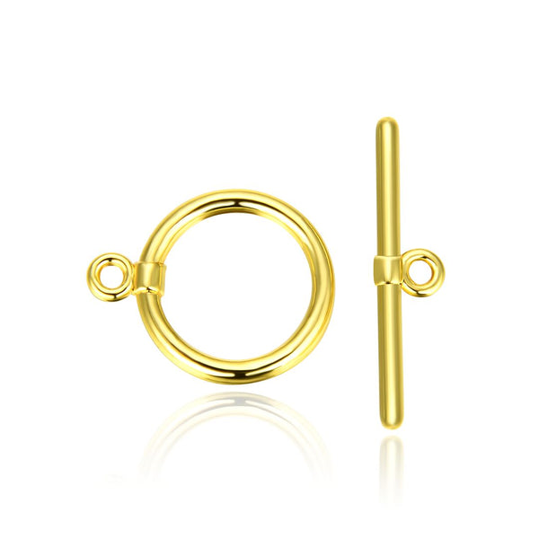 5 Sets Tarnish Resistant Round Toggle Clasps, 18K Yellow Gold Plated Brass, 14mm, BF181-2