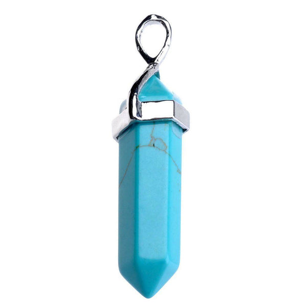 1pc Natural Blue Howlite Gemstone Pendant Necklace, 18 Inch Surgical Stainless Steel Chain, GGP-C10