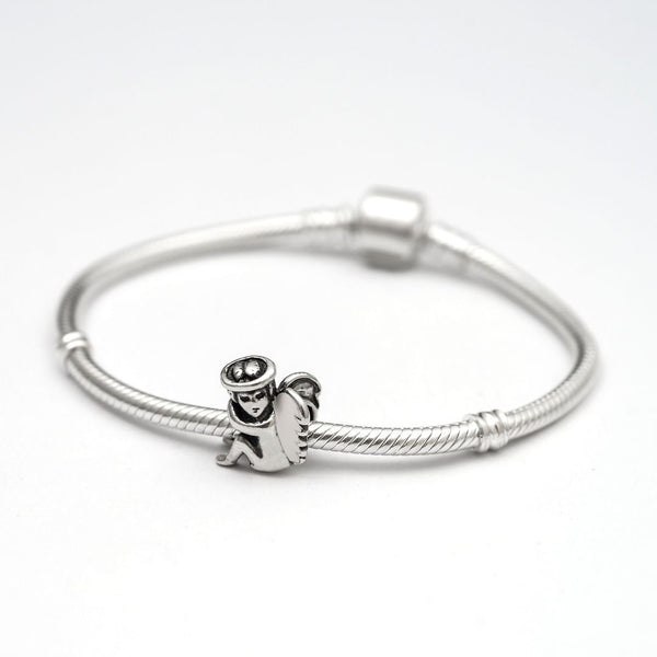 1pc Solid 925 Sterling Silver Winged Angel Bead Charm, Compatible with Pandora All Other Charm Bracelet, EC65