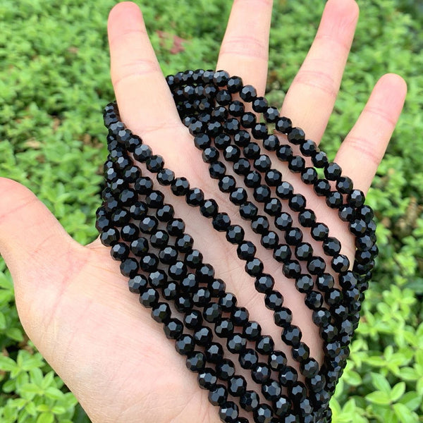 200pcs Creative Club Faceted Round Crystal Glass Beads, Jet Black, 6mm (0.24 inch), Hole ID 1mm, CC2R623