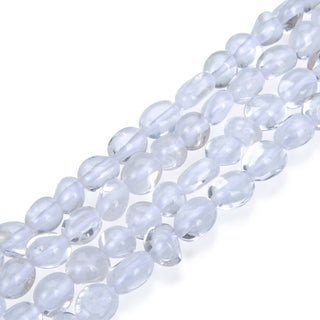 Natural Clear Crystal White Quartz Gemstone Oval Tumbled Pebble Beads, Irregular, 6mm to 8mm, Hole ID 1mm, 15 Inch/1 Strand, GZ11-37