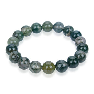 1 Strand Stretch Natural Moss Agate Beaded Gemstone Bracelet, 8mm Bead, Length Selections: 7 inch/7.5 inch/8 inch/8.5 inch