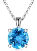 925 Sterling Silver December Birthstone Solitaire Necklace, 8mm/2 Carat Blue Zircon Cubic Zirconia CZ, Length Selections: 16 inch/18 inch