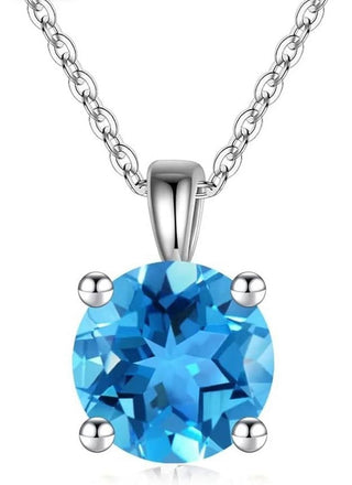 925 Sterling Silver December Birthstone Solitaire Necklace, 8mm/2 Carat Blue Zircon Cubic Zirconia CZ, Length Selections: 16 inch/18 inch