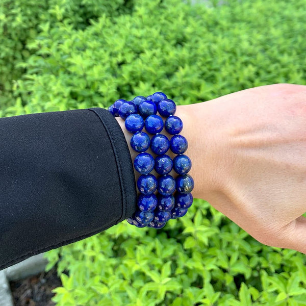 1 Strand Stretch Natural Blue Lapis Lazuli Beaded Gemstone Bracelet, 10mm Bead, Length Selections: 7 inch/7.5 inch/8 inch/8.5 inch