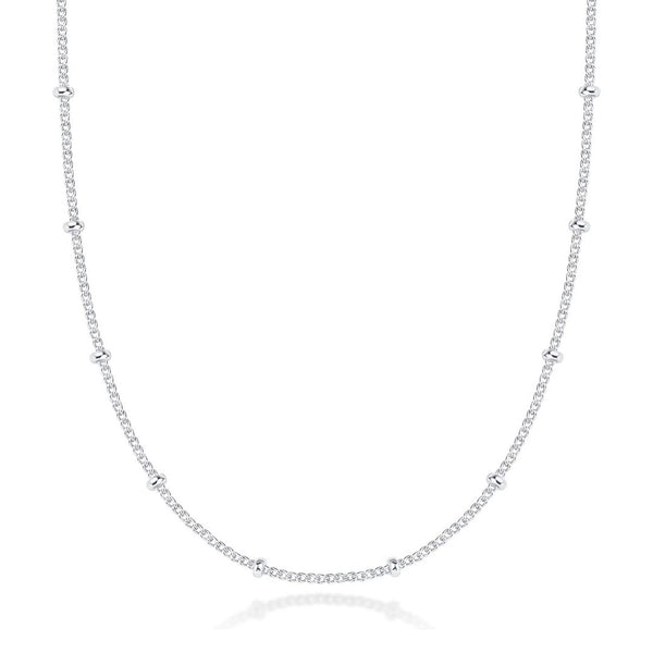 1pc 925 Sterling Silver Bead Station Curb Link Chain Necklace, 1.9mm Beads, Thin Small, Length Selections: 16/18/20/22/24/26/28 Inch