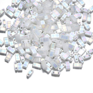 10g Miyuki Half Tila Seed Beads 5x2.3mm, Rainbow White Pearl (HTL-471)