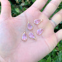 10pcs Grade A October Pink Teardrop Birthstone Charm Drop, 18K Yellow Gold Plated Brass, Size Selections: 11x7mm, 14x8mm, 16x9mm