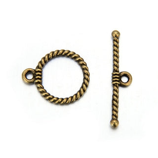 Adabele 20 Sets Corrugated Toggle Clasp, T-Bar Jewelry Closure, 15.3mm (0.6 Inch), Tarnish Resistant Antique Bronze, MC-AF56