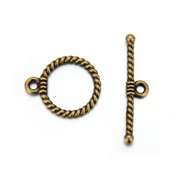 Adabele 20 Sets Corrugated Toggle Clasp, T-Bar Jewelry Closure, 15.3mm (0.6 Inch), Tarnish Resistant Antique Bronze, MC-AF56