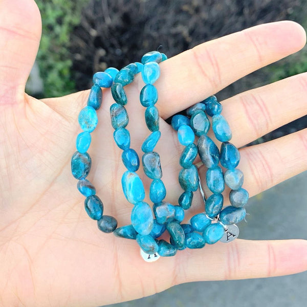 1 Strand Stretch Natural Blue Apatite Free Form Gemstone Bracelet, 5-8mm Small Beads, Length Selections: 7 inch/7.5 inch