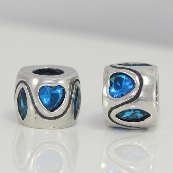 1pc Real 925 Sterling Silver Heart Bead, December Birthstone Charm Cubic Zirconia CZ Blue Zircon Gemstone, Compatible with Pandora all Other Charm Bracelets, EC623