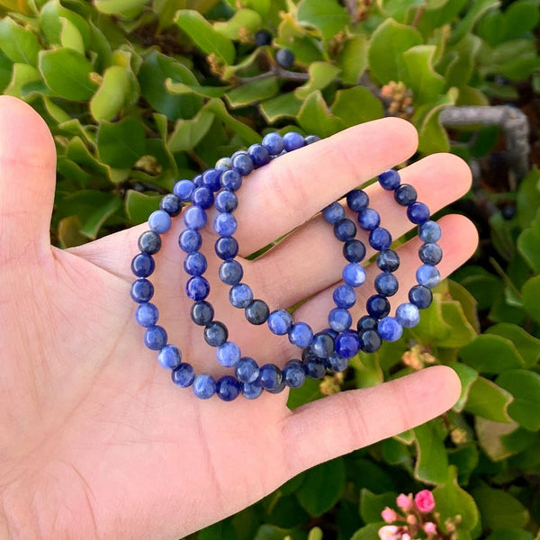 1 Strand Stretch Natural Blue Sodalite Beaded Gemstone Bracelet, 6mm Beads, Length Selections: 7 inch/7.5 inch/8 inch