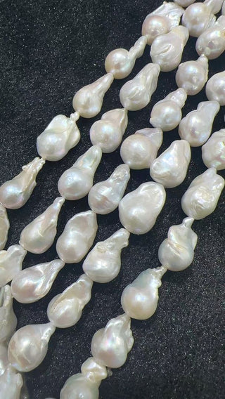 15 Inch AA Grade Good Luster Natural Baroque Pearl Beads, Irregular White Cultured Freshwater Flameball Teardrop Pearls, Large 14mm-25mm Flameball Pearls, Hole ID 1mm, PA2-25