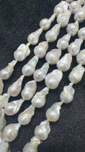 15 Inch AA Grade Good Luster Natural Baroque Pearl Beads, Irregular White Cultured Freshwater Flameball Teardrop Pearls, Large 17mm-28mm Flameball Pearls, Hole ID 1mm, PA2-28