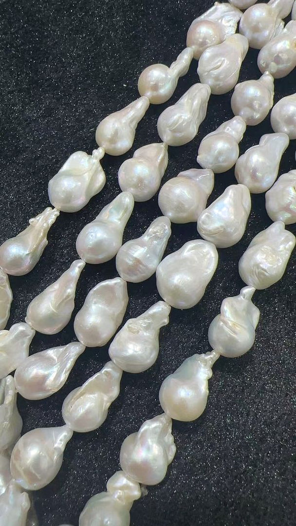 15 Inch AA Grade Good Luster Natural Baroque Pearl Beads, Irregular White Cultured Freshwater Flameball Teardrop Pearls, Large 17mm-28mm Flameball Pearls, Hole ID 1mm, PA2-28