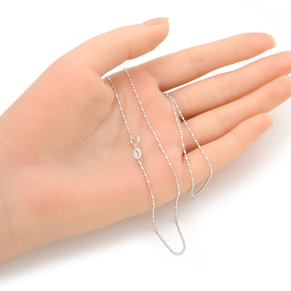 1pc 925 Sterling Silver Bead Link Chain Necklace, 1mm, Thin Small, Length Selections: 18 inch/20 inch/22 inch