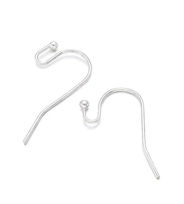 100pcs Ball End Fish Earring Hooks, Sterling Silver Plated Brass, 0.75mm/21 Gauge, 20mm Long CF206-S