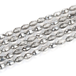 120pcs Creative Club Faceted Teardrop Crystal Glass Beads, Center Drilled, Silver Champagne, 12x8mm, Hole ID 1mm, CCT-1229