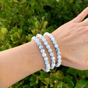 1 Strand Stretch Natural White Howlite Beaded Gemstone Bracelet, 6mm Beads, Length Selections: 7 inch/7.5 inch/8 inch