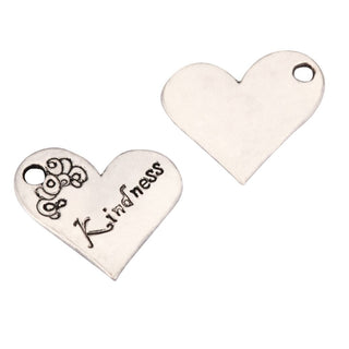20pcs Heart of Kindness Charms 21mm One Sided Heart Drop Pendants, Antique Silver, MC-D26