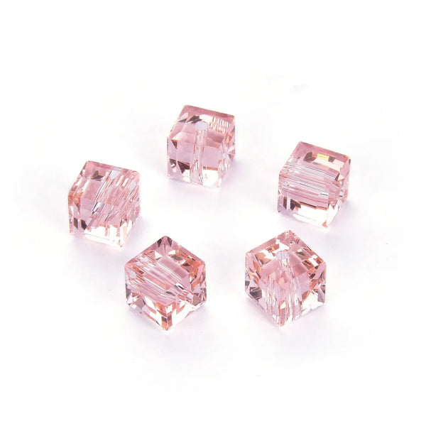24pcs Adabele Austrian Faceted Cube Crystal Beads #5601, Light Padparadscha Pink, Size Selections: 4mm/6mm/8mm