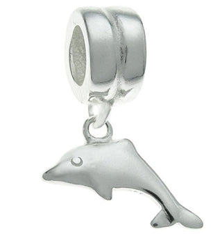 Cute Real Solid Sterling Silver Dolphin Charm Bead, Compatible with Pandora All Other Charm...