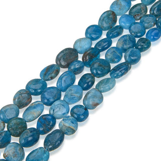 Natural Blue Apatite Gemstone Oval Tumbled Pebble Beads, Irregular, 8mm to 10mm, Hole ID 1mm, 15 Inch/1 Strand, GZ12-18