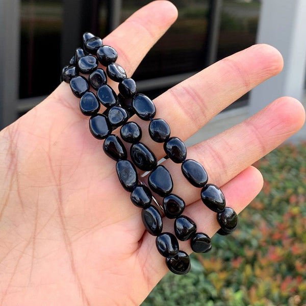 1 Strand Stretch Natural Black Tourmaline Free Form Gemstone Bracelet, 7-10mm Beads, Length Selections: 7 inch/7.5 inch